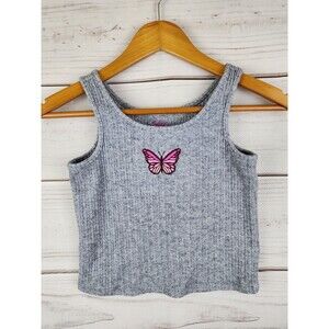 Justice Gray Butterfly Tank Top Girls Small 7/8